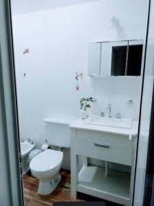 プレジデンシア・ロケ・サンズ・ペナにあるApart temporario HBの白いバスルーム(トイレ、シンク付)