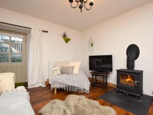 een woonkamer met een open haard en een televisie bij 2 Bed in Alnwick 78643 in Edlingham