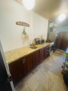 a kitchen with a sink and a counter top at Peace and love house in Santa Cruz