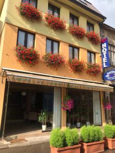 a building with flowers on the side of it at Heartland City B&B in Tuzla