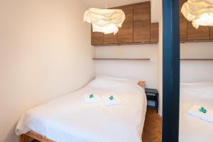 Cette petite chambre comprend un lit et un placard. dans l'établissement SeaView with style, à Ostende