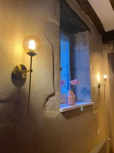 a room with a window with a vase on a window sill at Hôtel du Commerce in Semur-en-Auxois +147 photos