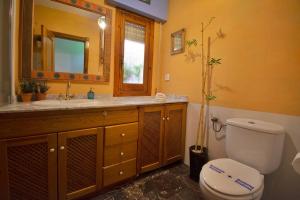 ein Badezimmer mit einem WC, einem Waschbecken und einem Spiegel in der Unterkunft Frente a la Alhambra in Granada
