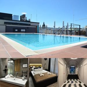 a large swimming pool on top of a building at K40 Residence, with pool on the top! in Budapest