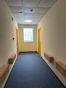 an empty hallway with a blue carpet in a room at Bakuriani Mix 213 in Bakuriani