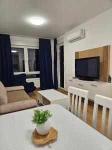 a living room with a table with a vase on it at Apartment Dora in Banja Luka