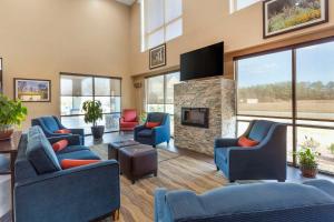 a living room with couches and a fireplace at Comfort Suites Wilson - I - 95 in Wilson