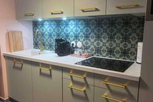 a kitchen with a sink and a counter top at Le cocon d'Huguette, St Denis, Paris in Saint-Denis