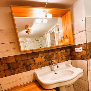 a bathroom with a sink and a mirror at Roubenka Kryštofovo Údolí in Kryštofovo Údolí