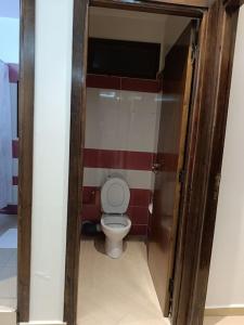 a small bathroom with a toilet in a stall at Cozy sunny apartment in Sale