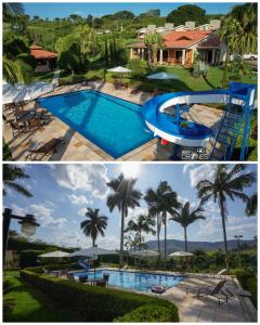 two pictures of a swimming pool and a house at Vida Boa Pousada in Águas de Lindóia