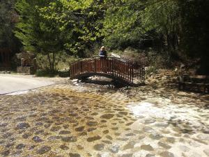 a person sitting on a bridge in a park at The Spidaki in Lania