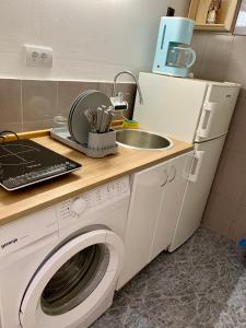 a kitchen with a washing machine and a sink at Gallery in Belgrade