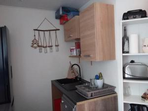 - une cuisine avec un évier et un comptoir dans l'établissement ETOILE D ARGENS Chalet N 2, à Laye
