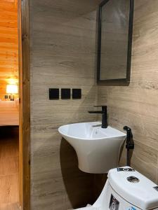 a bathroom with a sink and a toilet at مجمع اكواخ عباره عن 8 اكواخ و حديقه مشتركه للنزلاء Diriyah clouds خدمه ذاتيه Entry ذاتي سكن ريفي in Riyadh