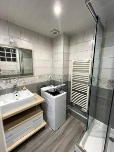 a bathroom with a sink and a shower at Bourgois in Boulogne-sur-Mer