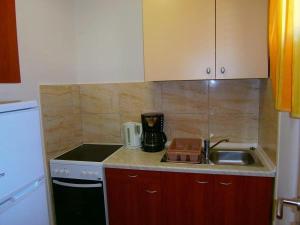 a small kitchen with a sink and a stove at Apartmani Markov in Vinišće