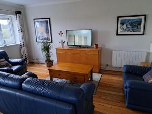 a living room with a couch and a television at 203 Harbour Mill in Westport