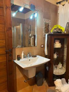 a bathroom with a sink and a shower and a mirror at Cascina Merlanetta in Alessandria