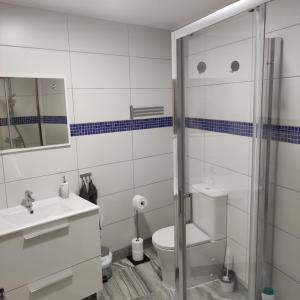 un bagno con doccia, WC e lavandino di Casa Pp a Finestrat