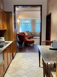 eine Küche mit einem Sofa und ein Wohnzimmer in der Unterkunft Chic Deluxe Villa in Iaşi