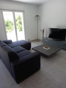 salon z kanapą i stolikiem kawowym w obiekcie Villa Casa Sognu di Orizonte w mieście Figari +14 zdjęć