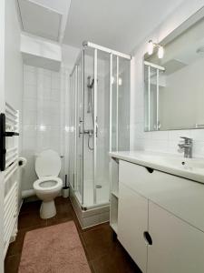 Un baño blanco con inodoro y ducha. en Repos entre Paris & Disney, en Nogent-sur-Marne