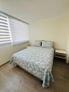 a bedroom with a bed and a window at Hermoso Jardines del Pacifico in La Serena