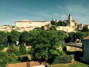 vistas a una ciudad con un castillo y un árbol en Home Town Center, en Auch