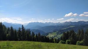 vistas a un valle con montañas y árboles en Ferienhaus Buchen en Schwarzenberg im Bregenzerwald