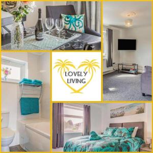 a collage of photos of a room with a bed and a room with at Lovely Magnolia Accommodation 3king Torquay in Torquay