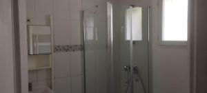 um chuveiro com uma porta de vidro na casa de banho em chambre dans maison colocation 20 min de Paris em Antony