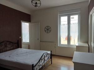 a bedroom with a bed and two windows at F2 1ER ETAGE - 5 min du Lac de Madine in Vigneulles-lès-Hattonchâtel