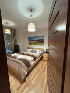 Łóżko lub łóżka w pokoju w obiekcie Stara Polana apartament Jurkówka