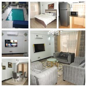 a collage of pictures of a living room and a pool at MJ Hosting in Dar es Salaam