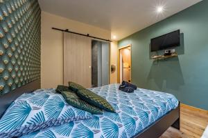 1 dormitorio con 1 cama y TV en la pared en COSYment parfait, en Montauban
