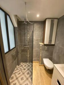 un bagno con doccia e WC di Sea sand and sun Studio La Madrague a Saint-Cyr-sur-Mer