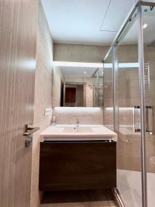 a bathroom with a sink and a shower at Magnificent penthouse in Barcelona