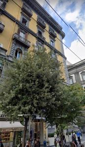 um grande edifício amarelo com uma árvore em frente em R&B Mezzocannone em Nápoles