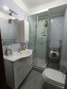 a bathroom with a shower and a sink and a toilet at NIDO ALPINO in Sestriere