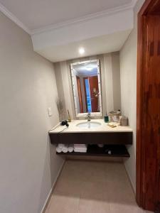 uma casa de banho com um lavatório e um espelho em Chacabuco 8 em Tandil