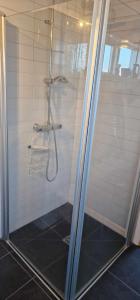 ゲイシールにあるBerghofのバスルーム(ガラスドア付きのシャワー付)
