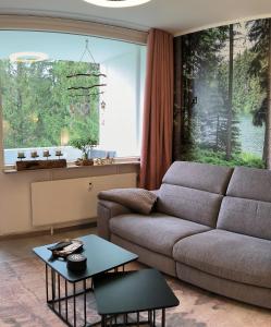 ein Wohnzimmer mit einem Sofa und einem Tisch in der Unterkunft Harz High End Fewo Stefanie Bettwäsche und Handtücher inkl in Goslar