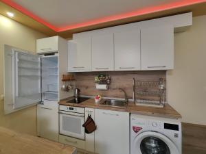 a kitchen with a sink and a washing machine at Newly renovated 2 bedroom apartment in Sofia in Sofia