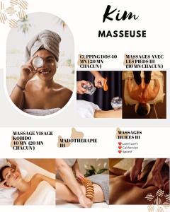 a collage of photos of a woman having a massage at Jacuzzi privé arrivée autonome in Conflans-Sainte-Honorine
