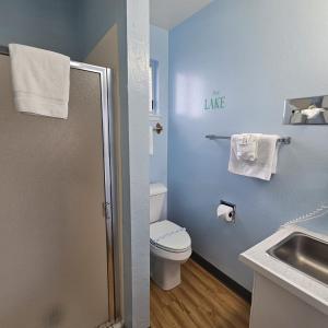 a small bathroom with a toilet and a sink at Skylark Shores Resort in Lakeport