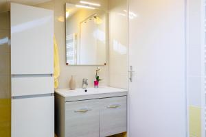 a bathroom with a sink and a mirror at Rural Retreat - Comfort Oasis in Oplotnica +17 photos
