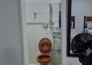 巴西利亚Kit Studio Asa Norte até 3 hospedes com WIFI sem taxas的一间位于客房内的棕色卫生间的浴室