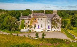 an aerial view of a large house at Cregg Castle in Galway