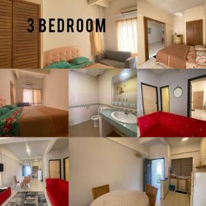 a collage of four pictures of a hotel room at Paradise Lagoon Apartment South in Port Dickson
